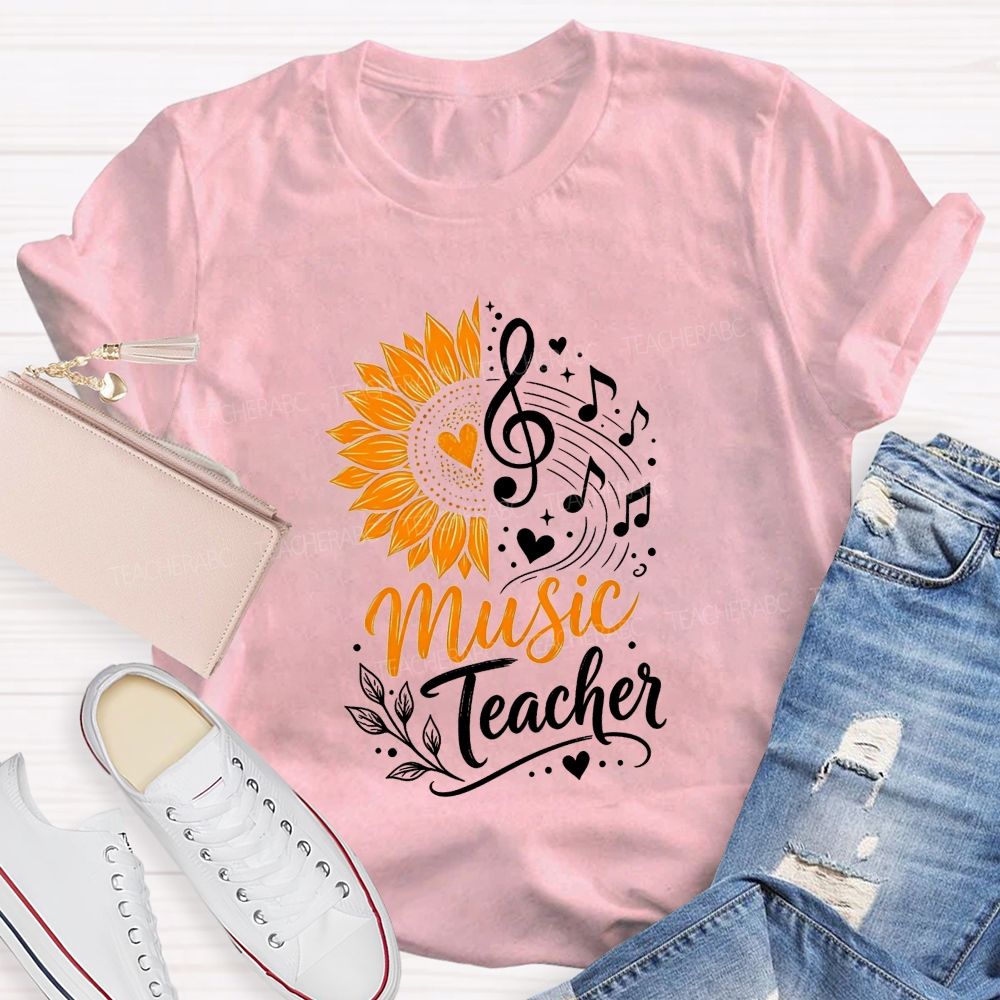 Music Teacher Sunflower And Melody Teacher T-shirt