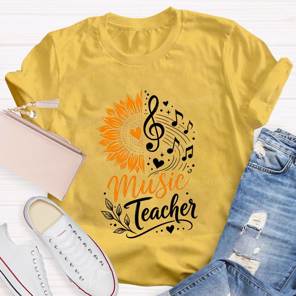 Music Teacher Sunflower And Melody Teacher T-shirt