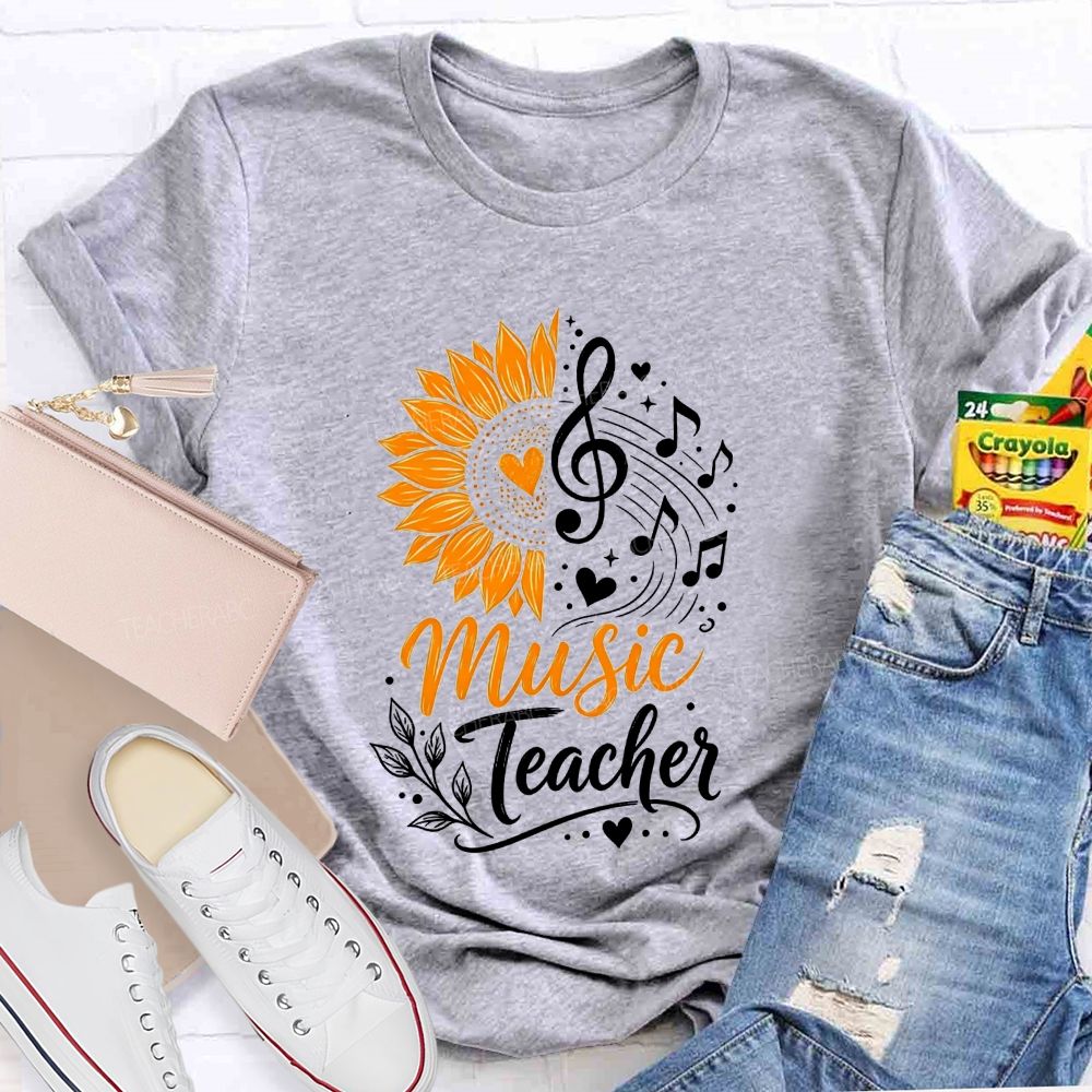 Music Teacher Sunflower And Melody Teacher T-shirt