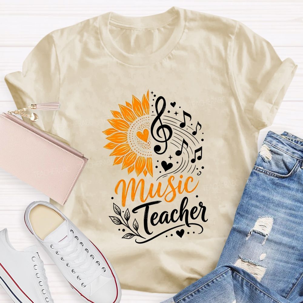 Music Teacher Sunflower And Melody Teacher T-shirt