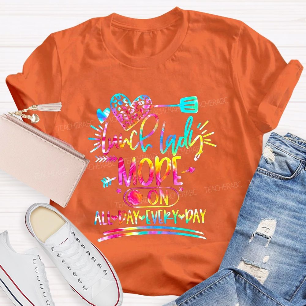 Tie Dye Leopard Heart Lunch Lady Mode On All Day Every Day T-shirt