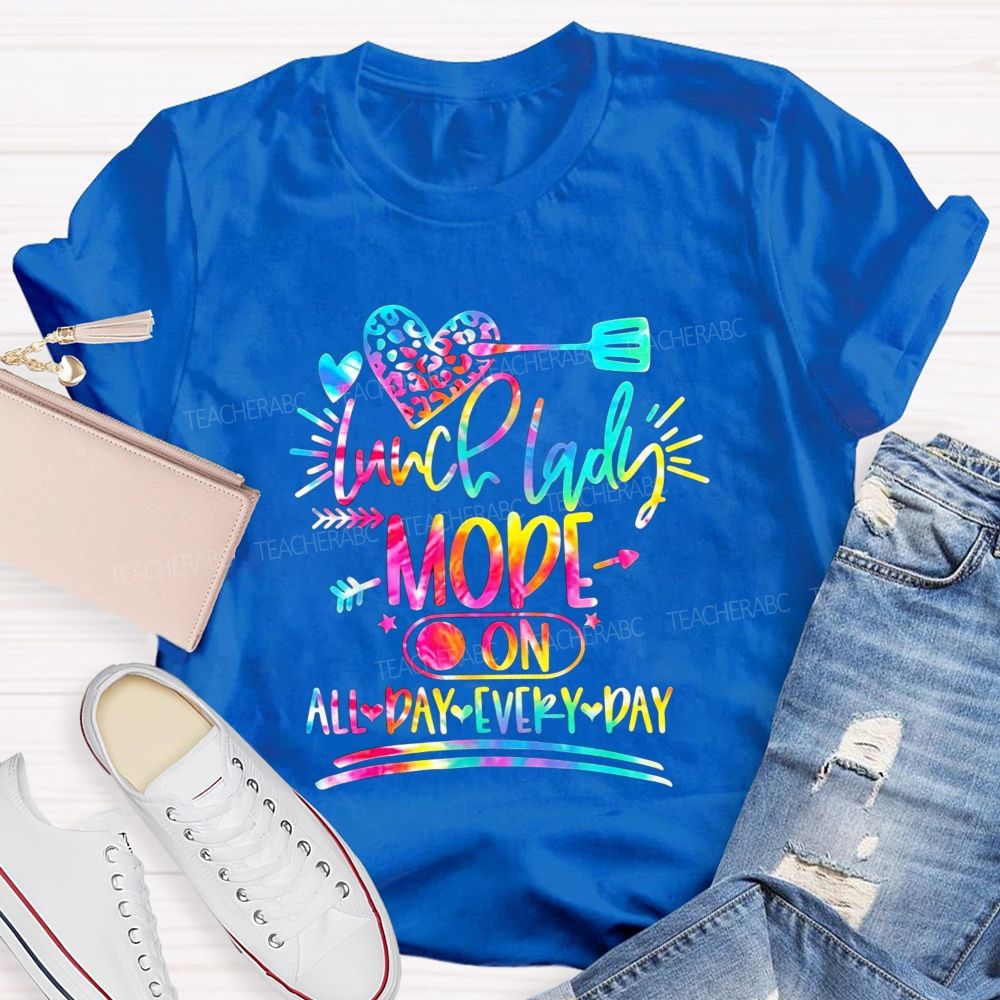 Tie Dye Leopard Heart Lunch Lady Mode On All Day Every Day T-shirt