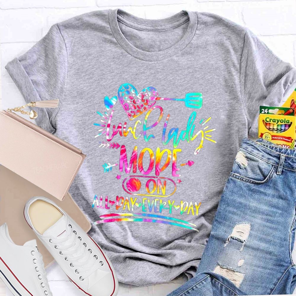 Tie Dye Leopard Heart Lunch Lady Mode On All Day Every Day T-shirt