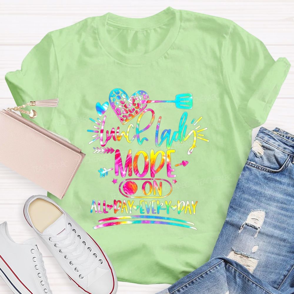 Tie Dye Leopard Heart Lunch Lady Mode On All Day Every Day T-shirt