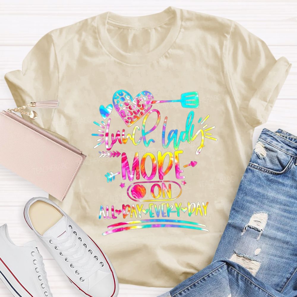 Tie Dye Leopard Heart Lunch Lady Mode On All Day Every Day T-shirt
