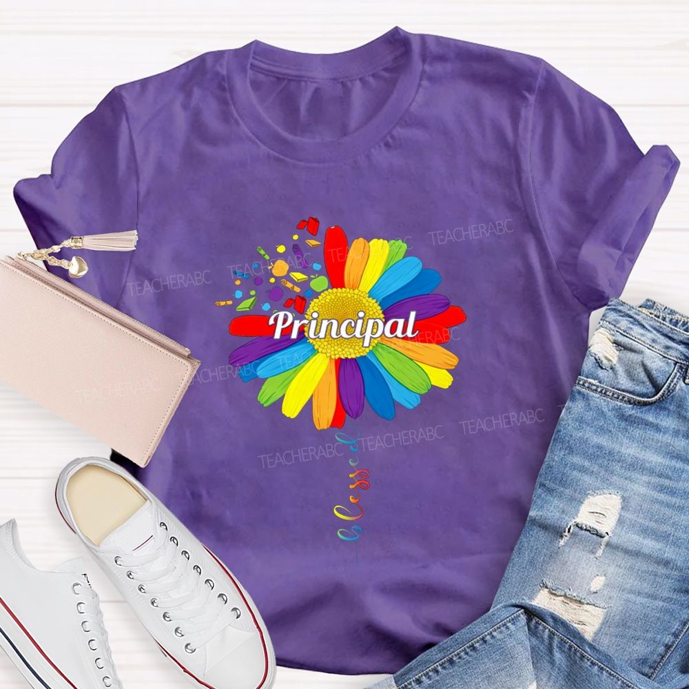 Cute Colorful Daisy Balloon Principal T-shirt