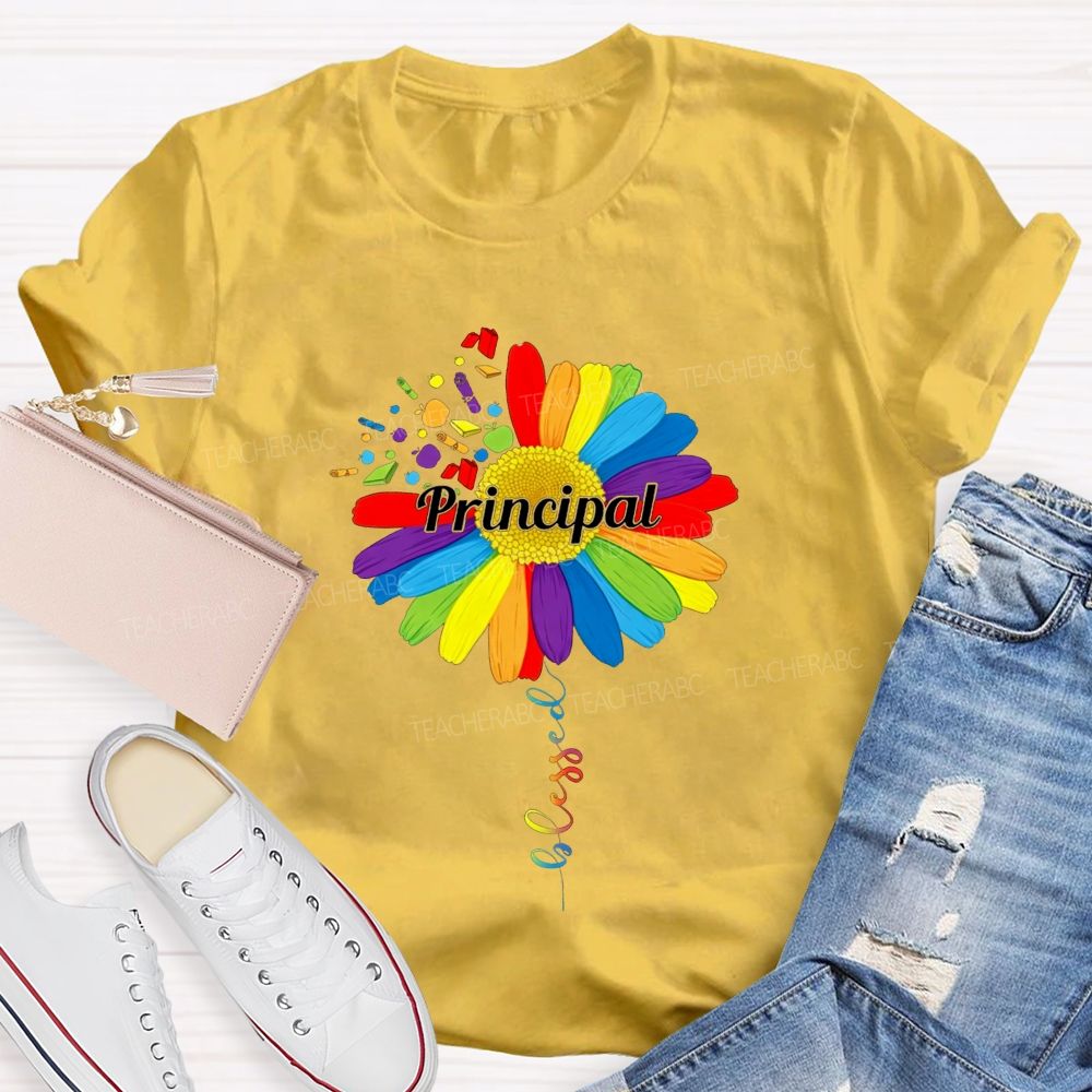 Cute Colorful Daisy Balloon Principal T-shirt