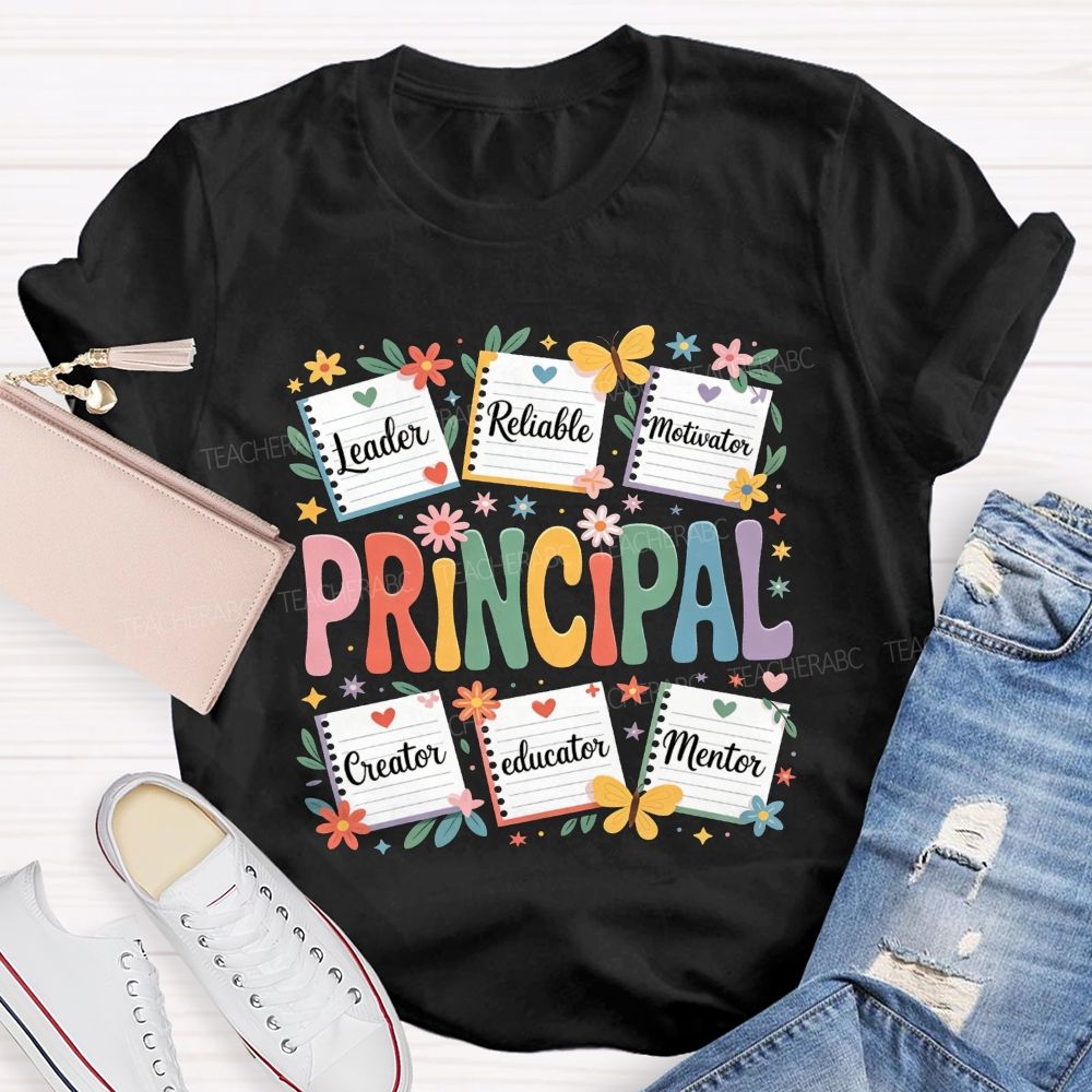 Principal Leader Reliable Motivator Notebook Floral Butterfly T-shirt