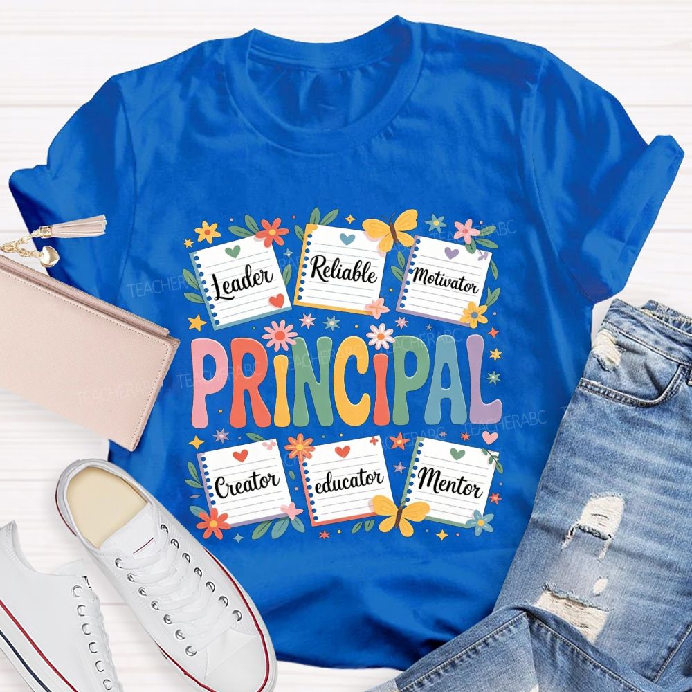 Principal Leader Reliable Motivator Notebook Floral Butterfly T-shirt
