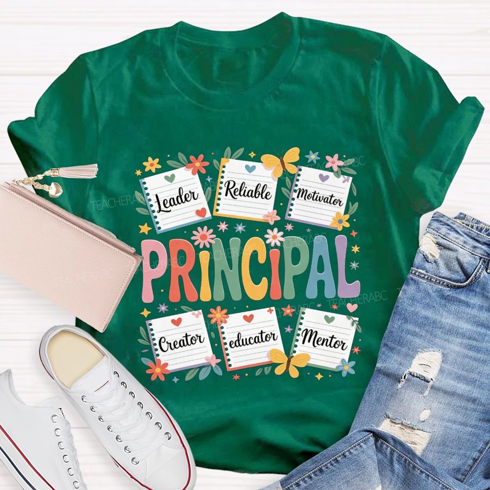 Principal Leader Reliable Motivator Notebook Floral Butterfly T-shirt
