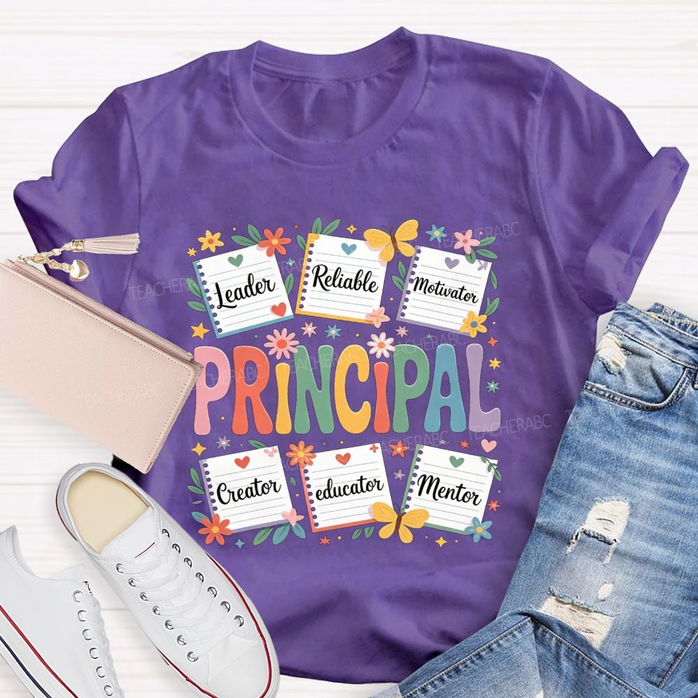 Principal Leader Reliable Motivator Notebook Floral Butterfly T-shirt