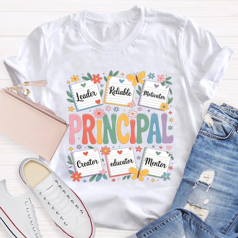 Principal Leader Reliable Motivator Notebook Floral Butterfly T-shirt