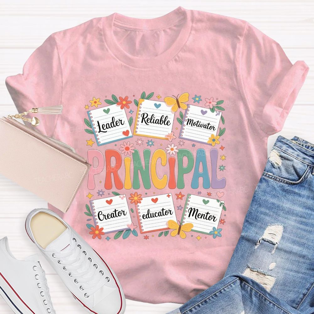 Principal Leader Reliable Motivator Notebook Floral Butterfly T-shirt