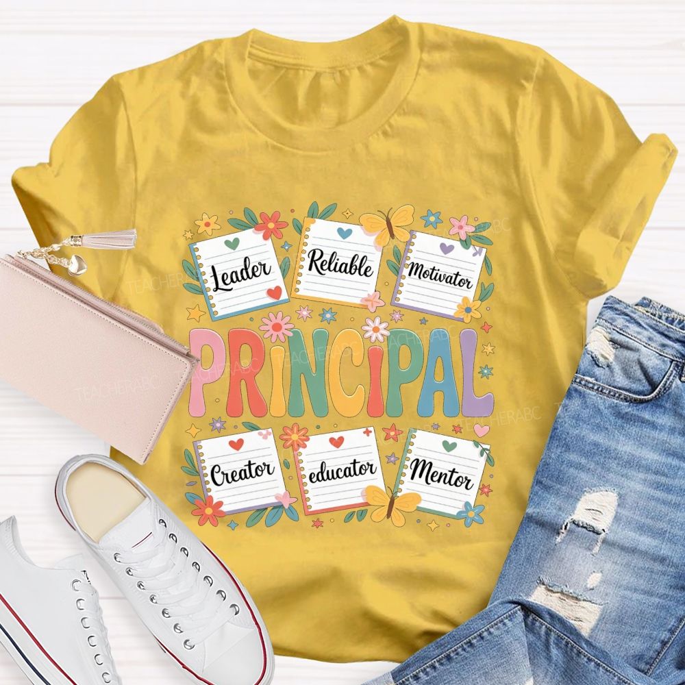 Principal Leader Reliable Motivator Notebook Floral Butterfly T-shirt