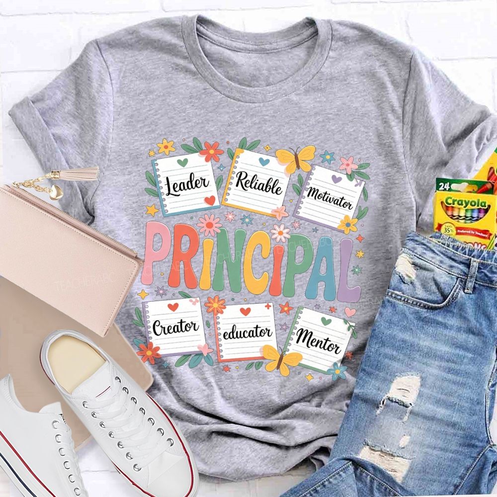 Principal Leader Reliable Motivator Notebook Floral Butterfly T-shirt