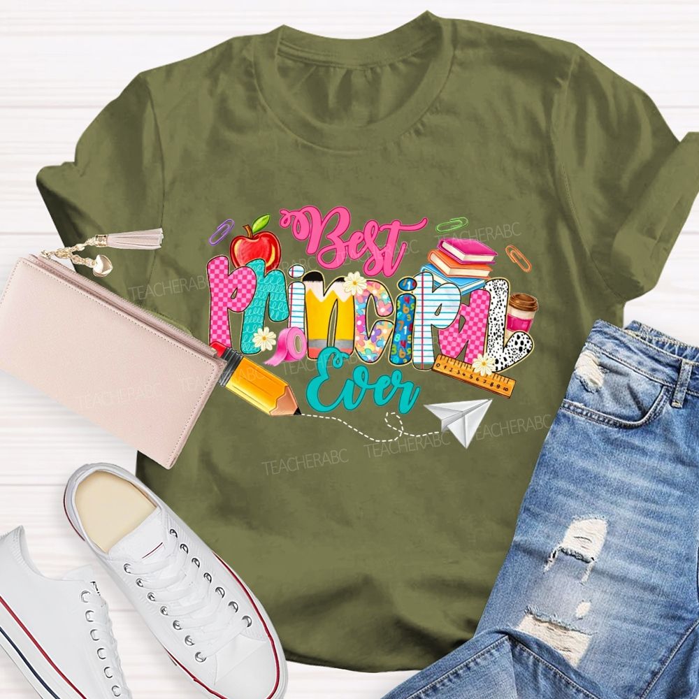 Best Principal Ever Doodle School Supplies Apple Pencil Coffee T-shirt