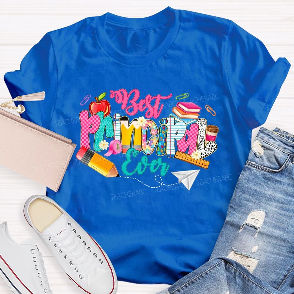 Best Principal Ever Doodle School Supplies Apple Pencil Coffee T-shirt