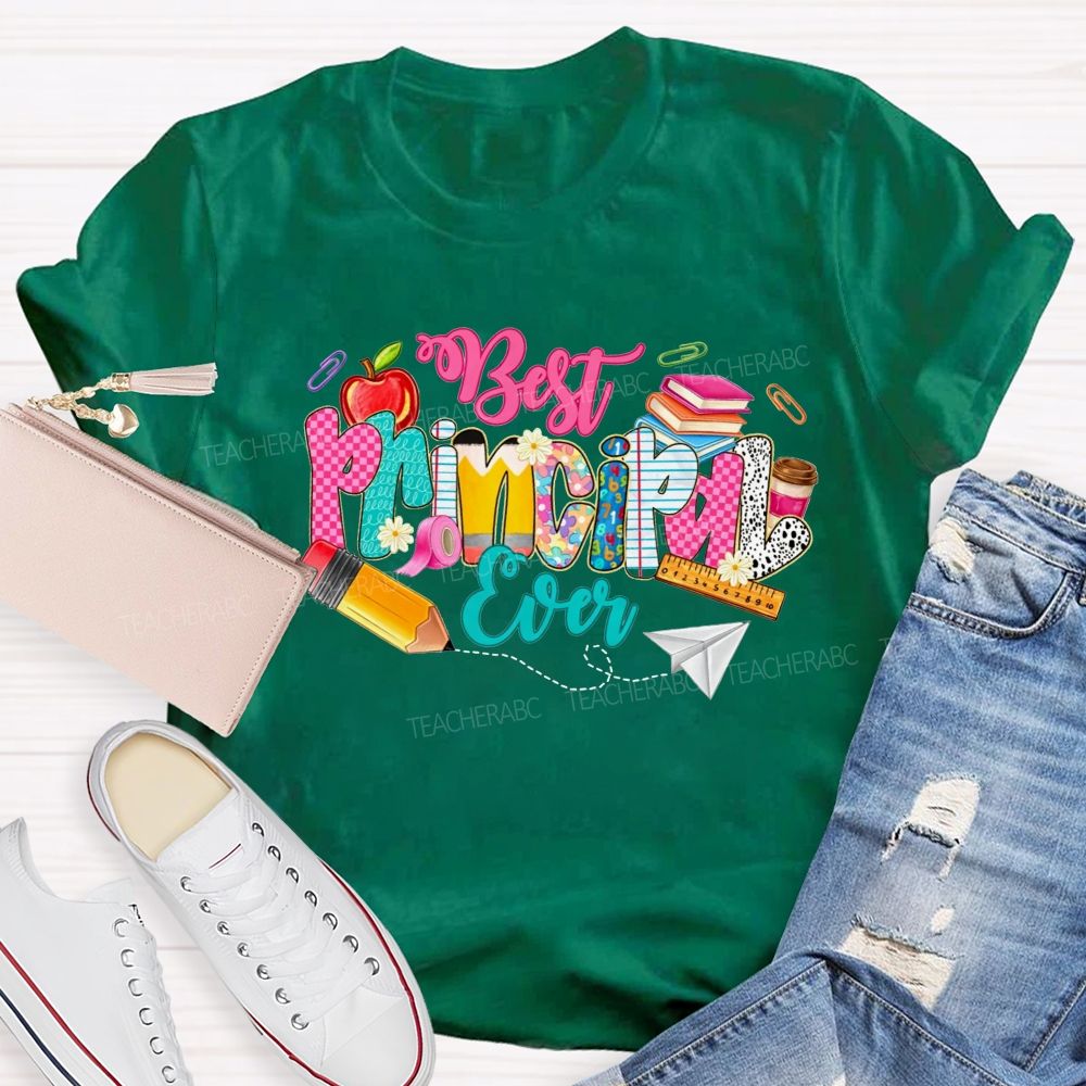 Best Principal Ever Doodle School Supplies Apple Pencil Coffee T-shirt