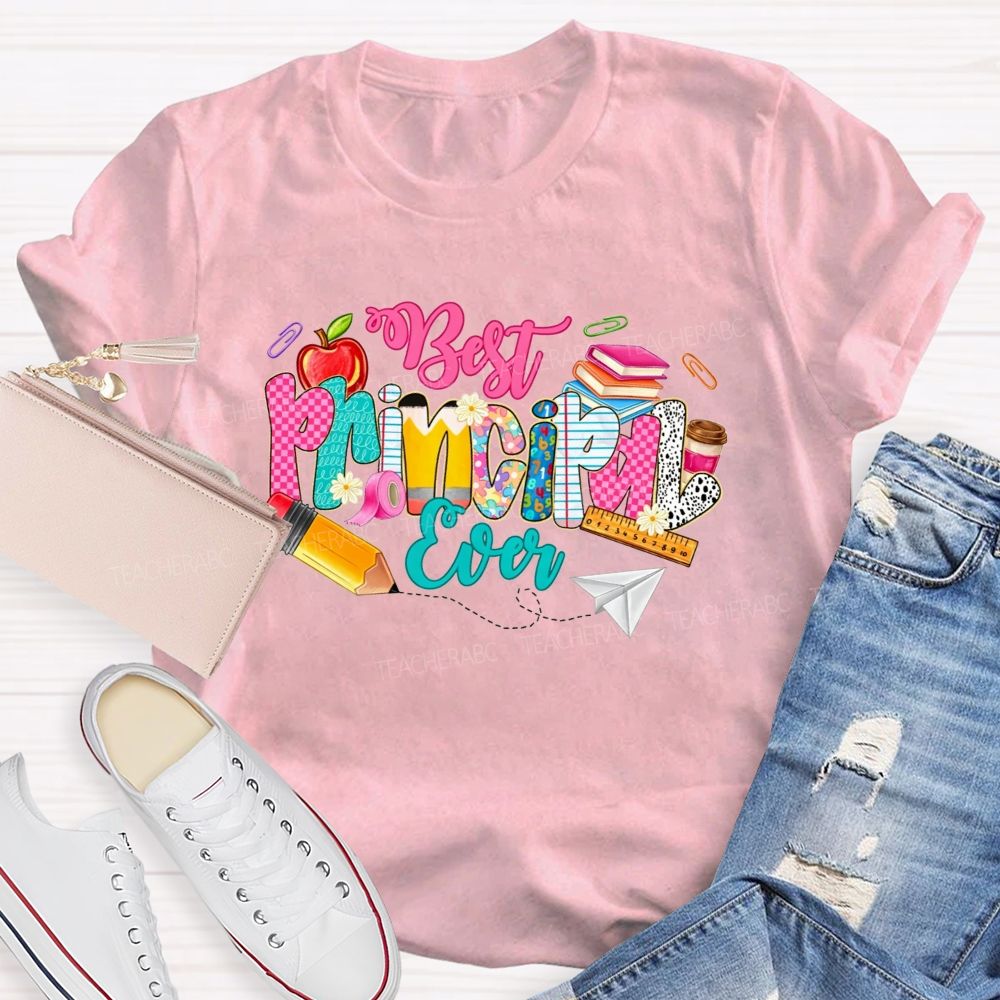 Best Principal Ever Doodle School Supplies Apple Pencil Coffee T-shirt