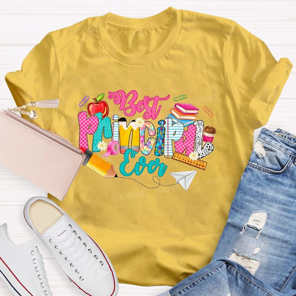 Best Principal Ever Doodle School Supplies Apple Pencil Coffee T-shirt