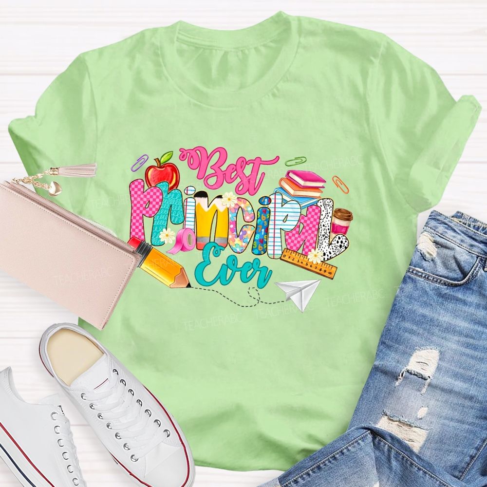 Best Principal Ever Doodle School Supplies Apple Pencil Coffee T-shirt