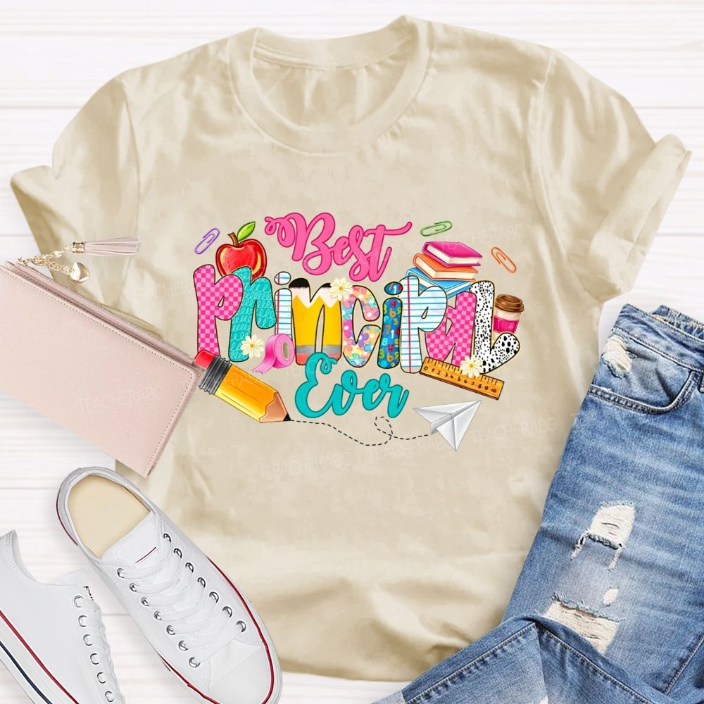 Best Principal Ever Doodle School Supplies Apple Pencil Coffee T-shirt