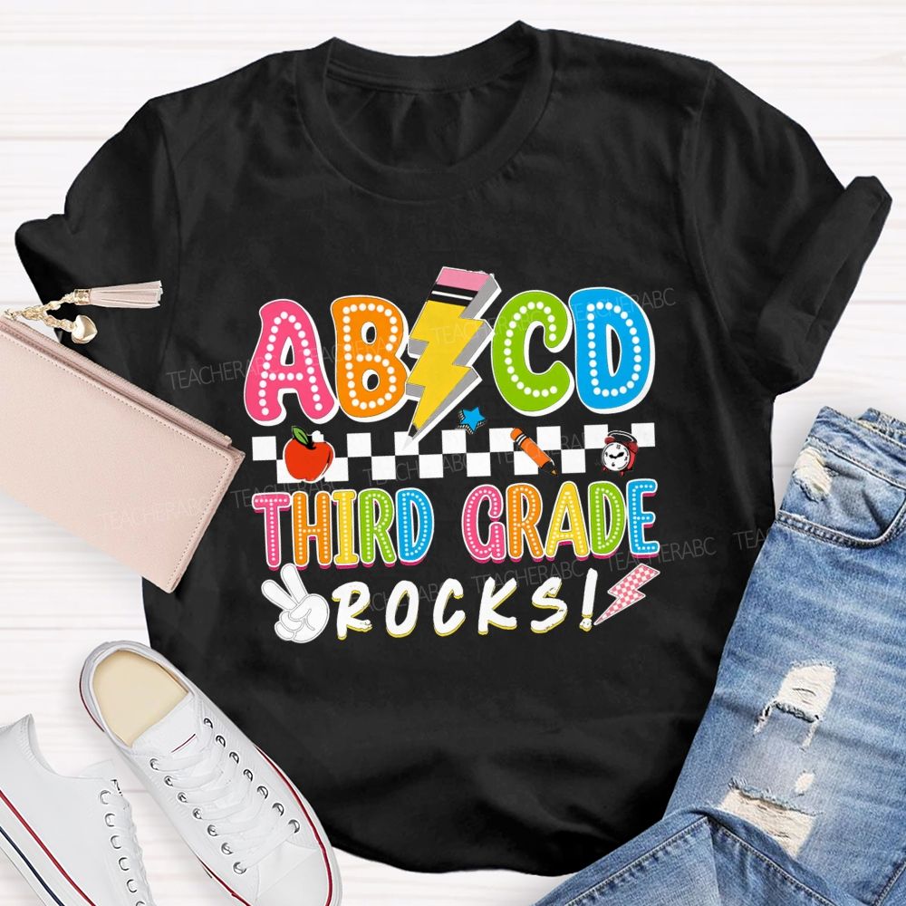 Personalized Grade ABCD Third Grade Rocks Teacher T-shirt