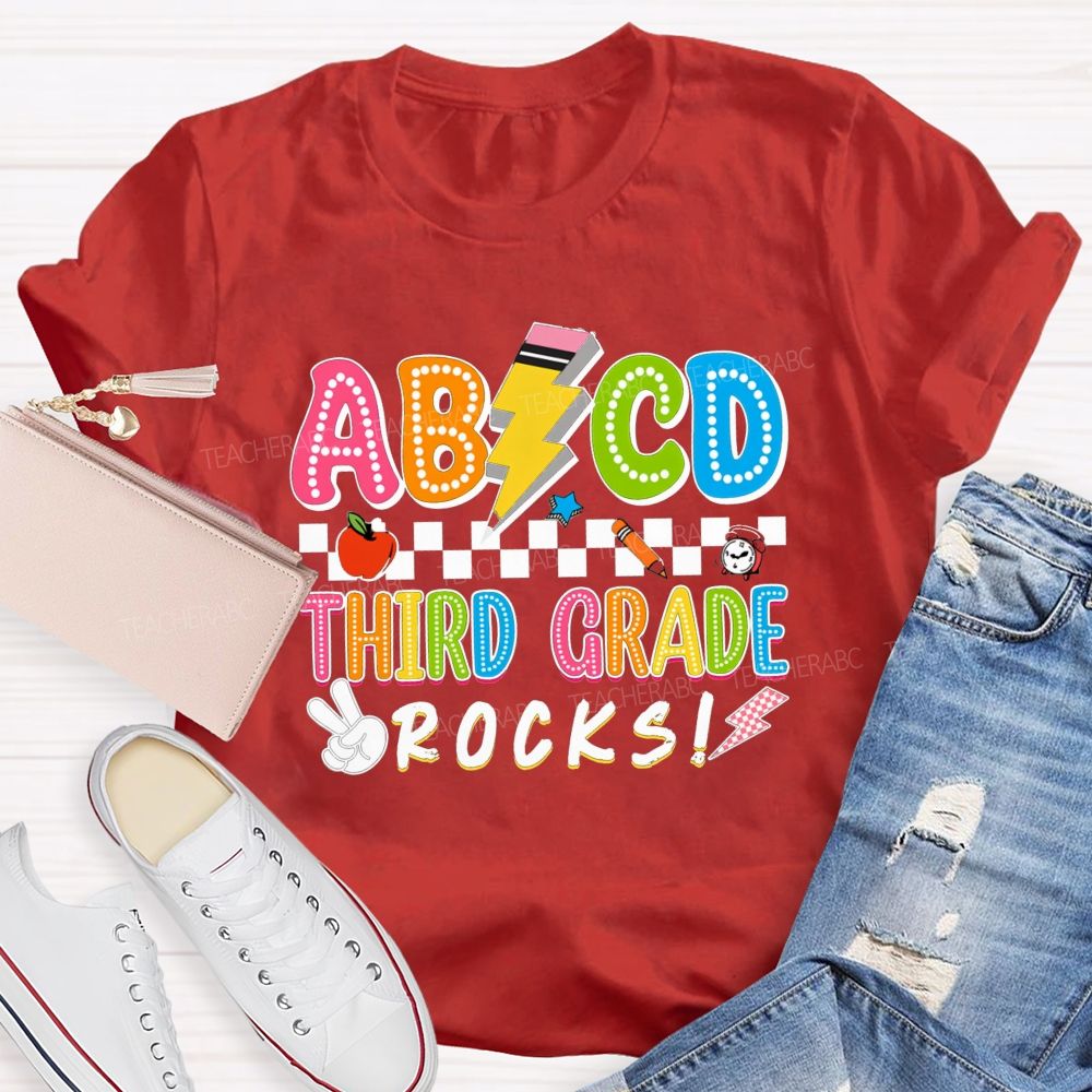 Personalized Grade ABCD Third Grade Rocks Teacher T-shirt