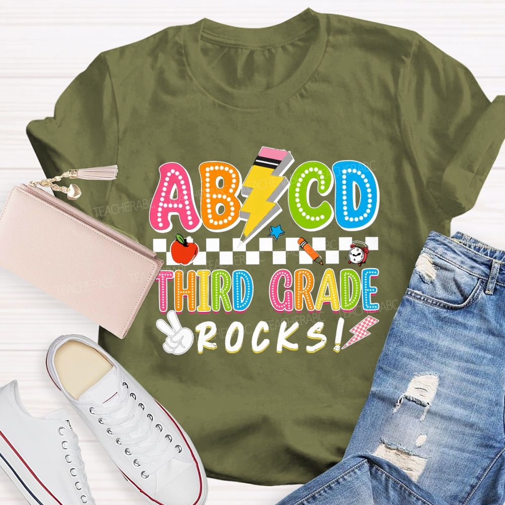 Personalized Grade ABCD Third Grade Rocks Teacher T-shirt