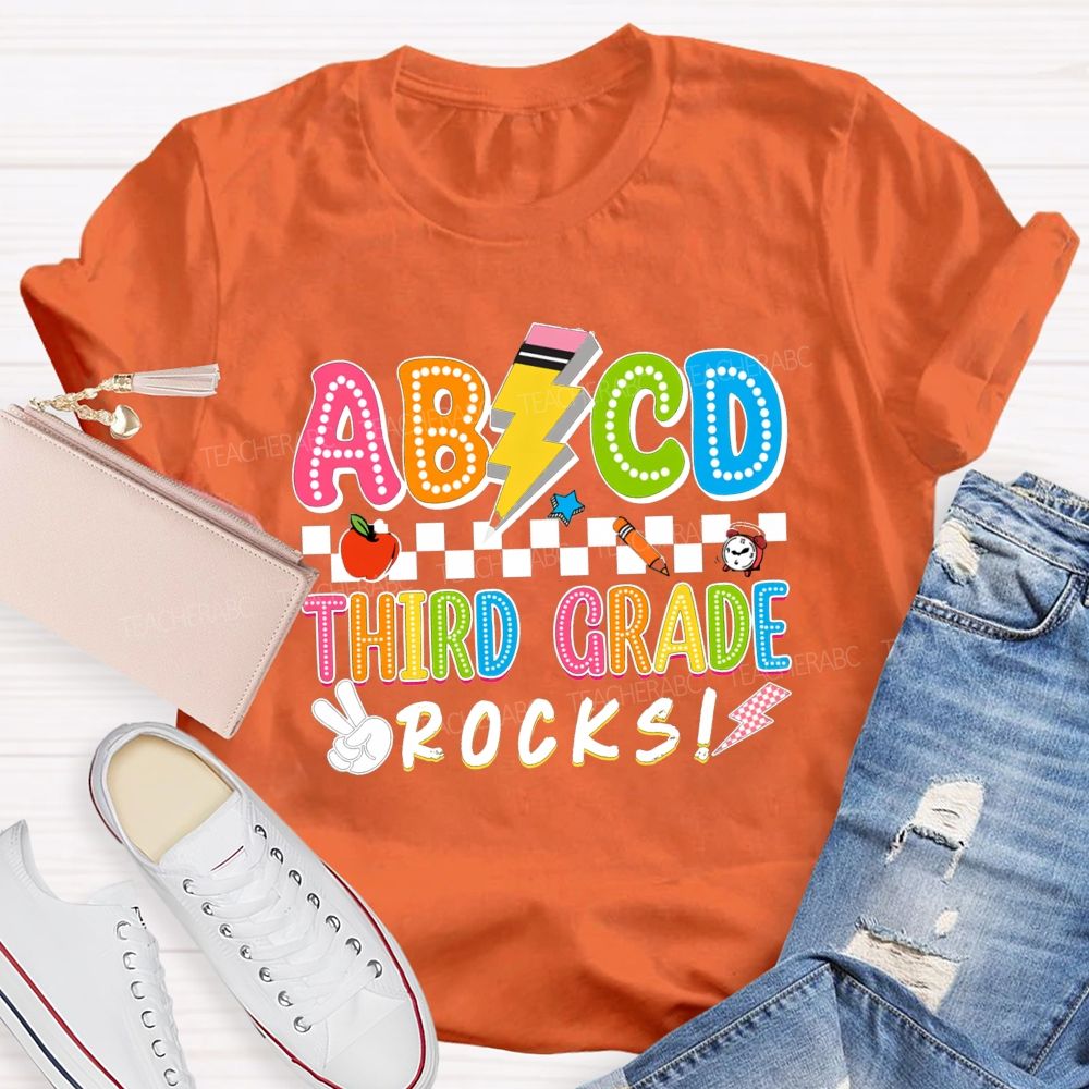 Personalized Grade ABCD Third Grade Rocks Teacher T-shirt