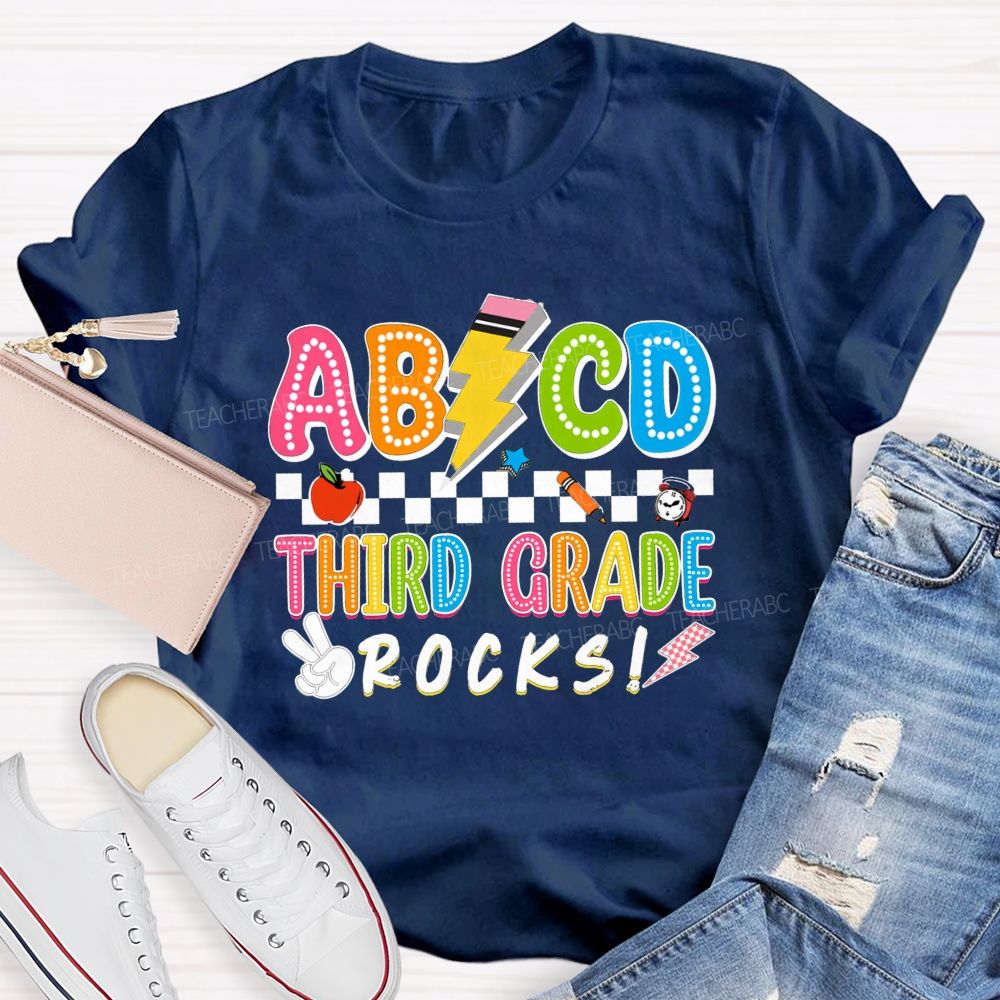 Personalized Grade ABCD Third Grade Rocks Teacher T-shirt