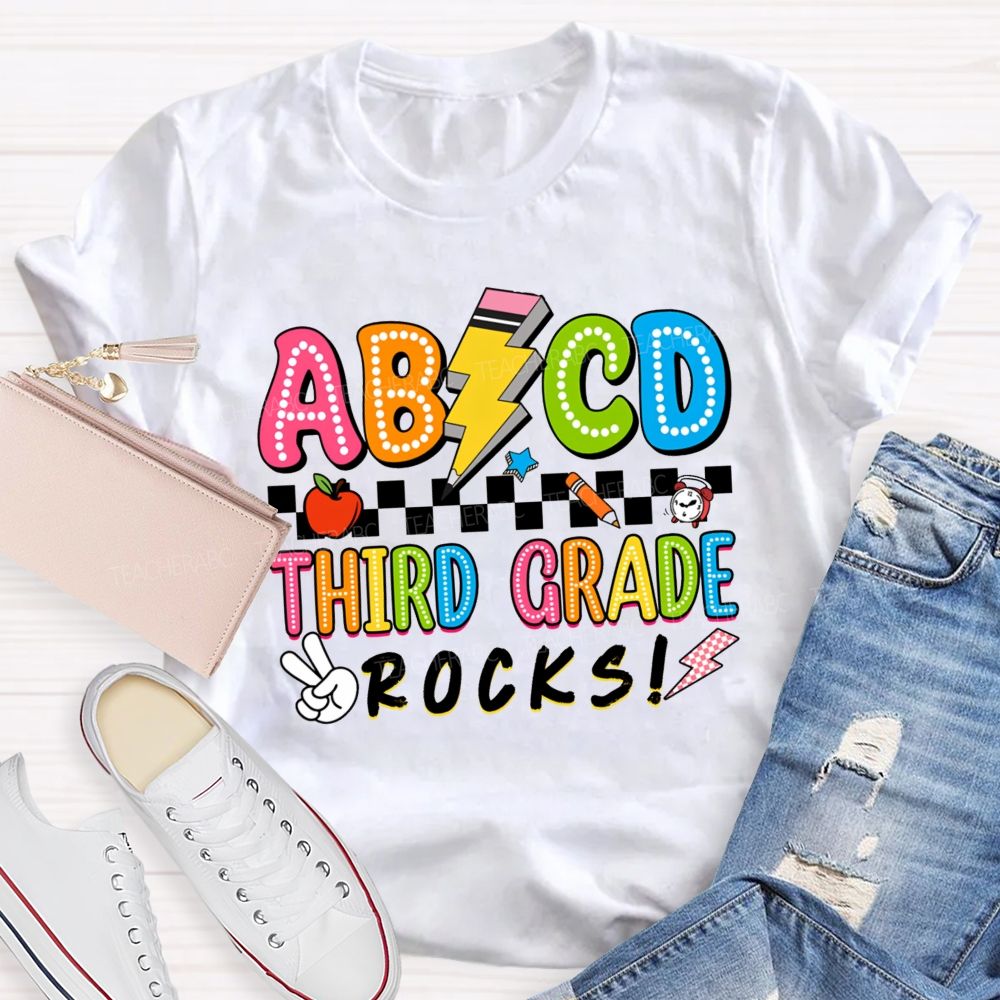 Personalized Grade ABCD Third Grade Rocks Teacher T-shirt