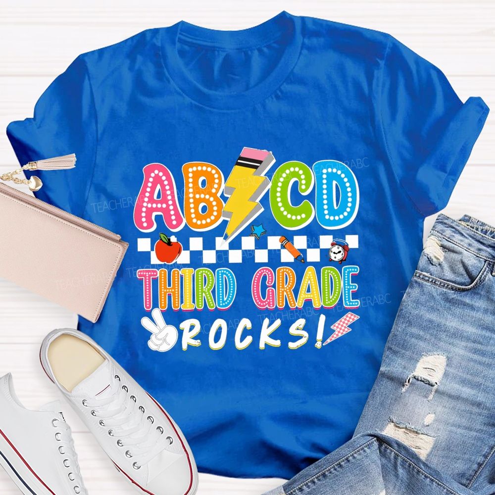 Personalized Grade ABCD Third Grade Rocks Teacher T-shirt