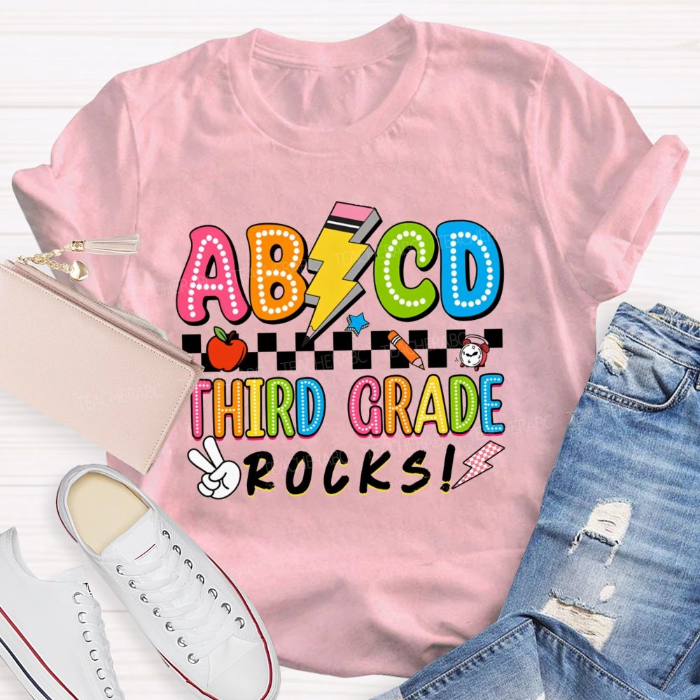 Personalized Grade ABCD Third Grade Rocks Teacher T-shirt