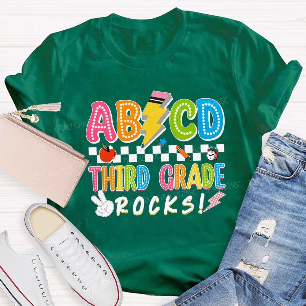 Personalized Grade ABCD Third Grade Rocks Teacher T-shirt