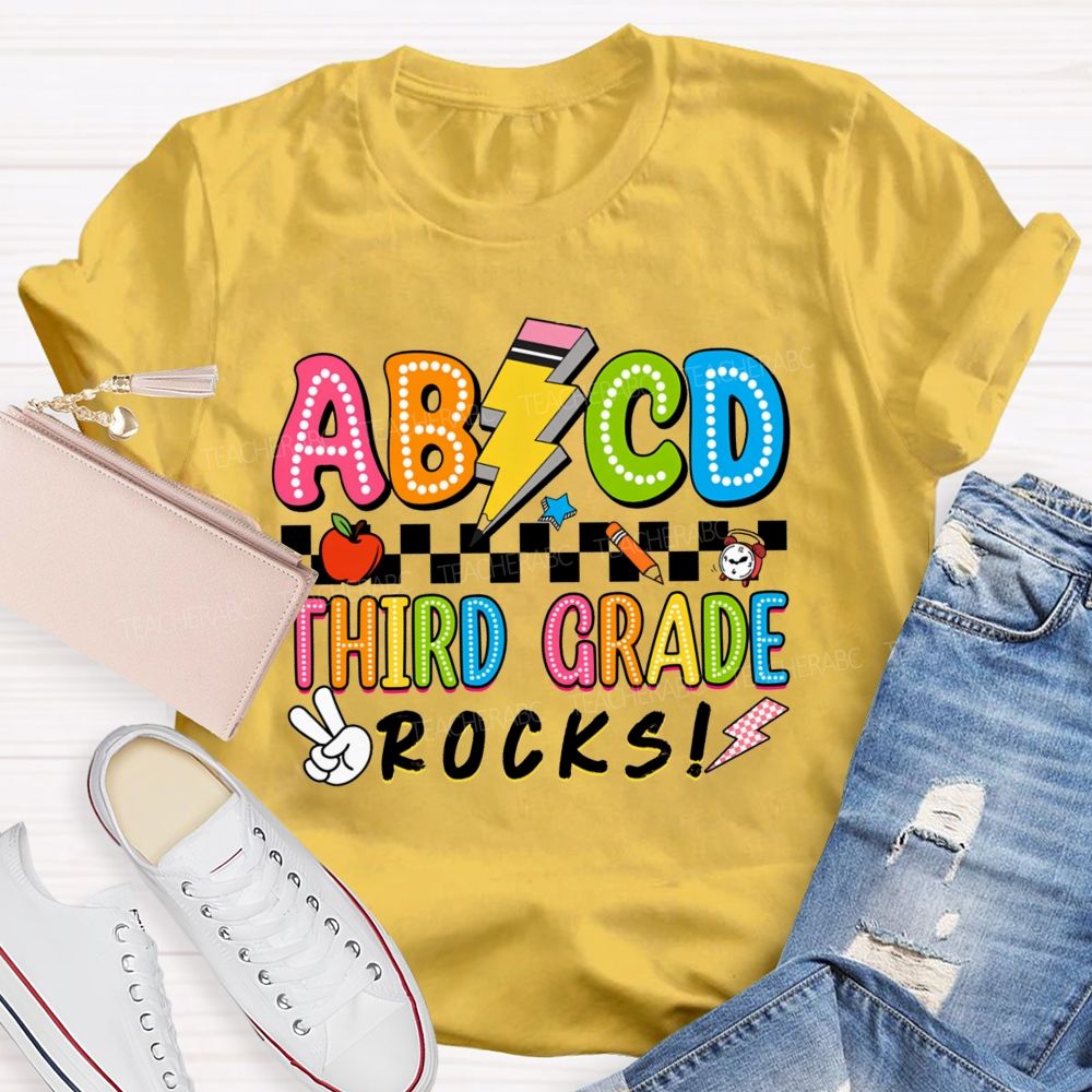 Personalized Grade ABCD Third Grade Rocks Teacher T-shirt