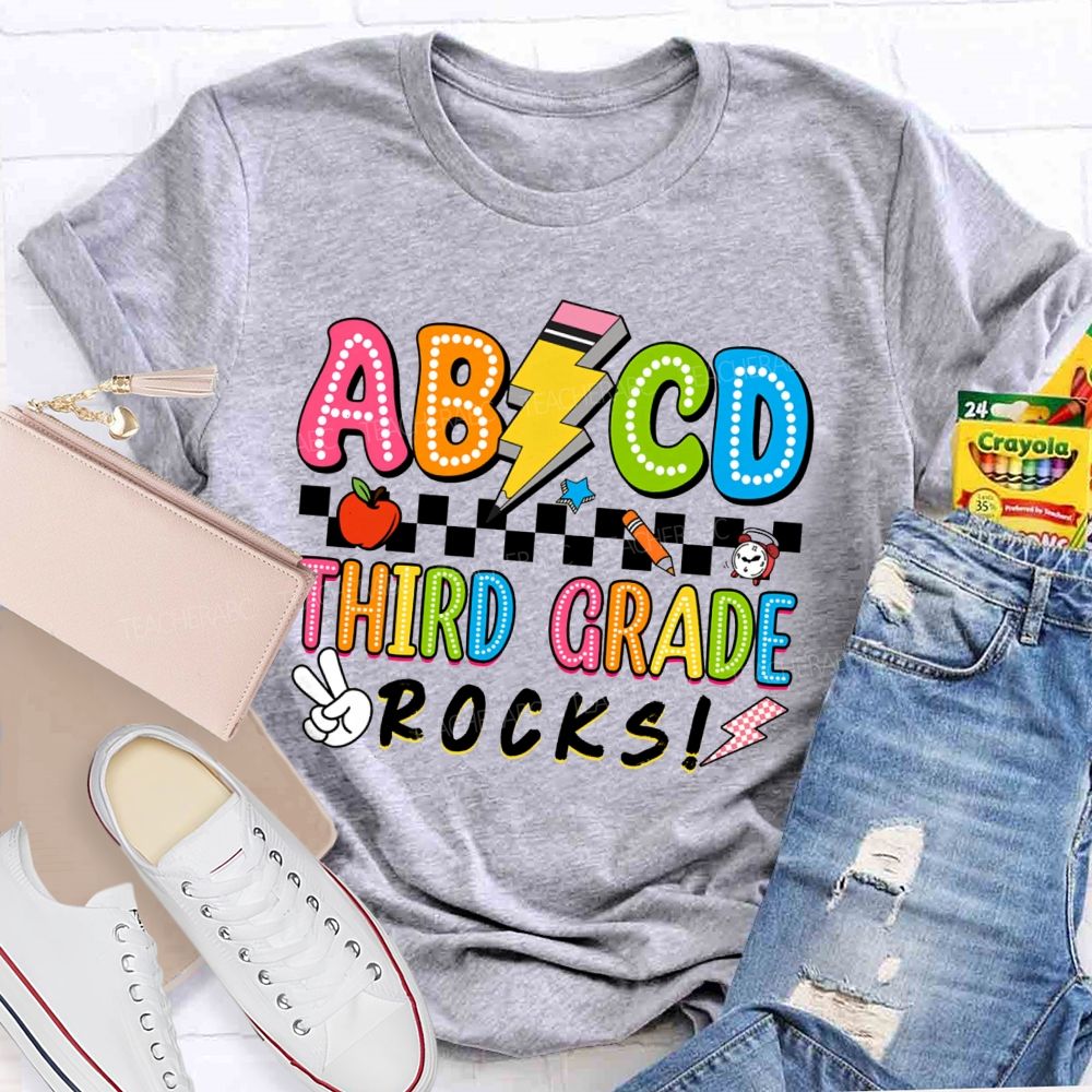 Personalized Grade ABCD Third Grade Rocks Teacher T-shirt