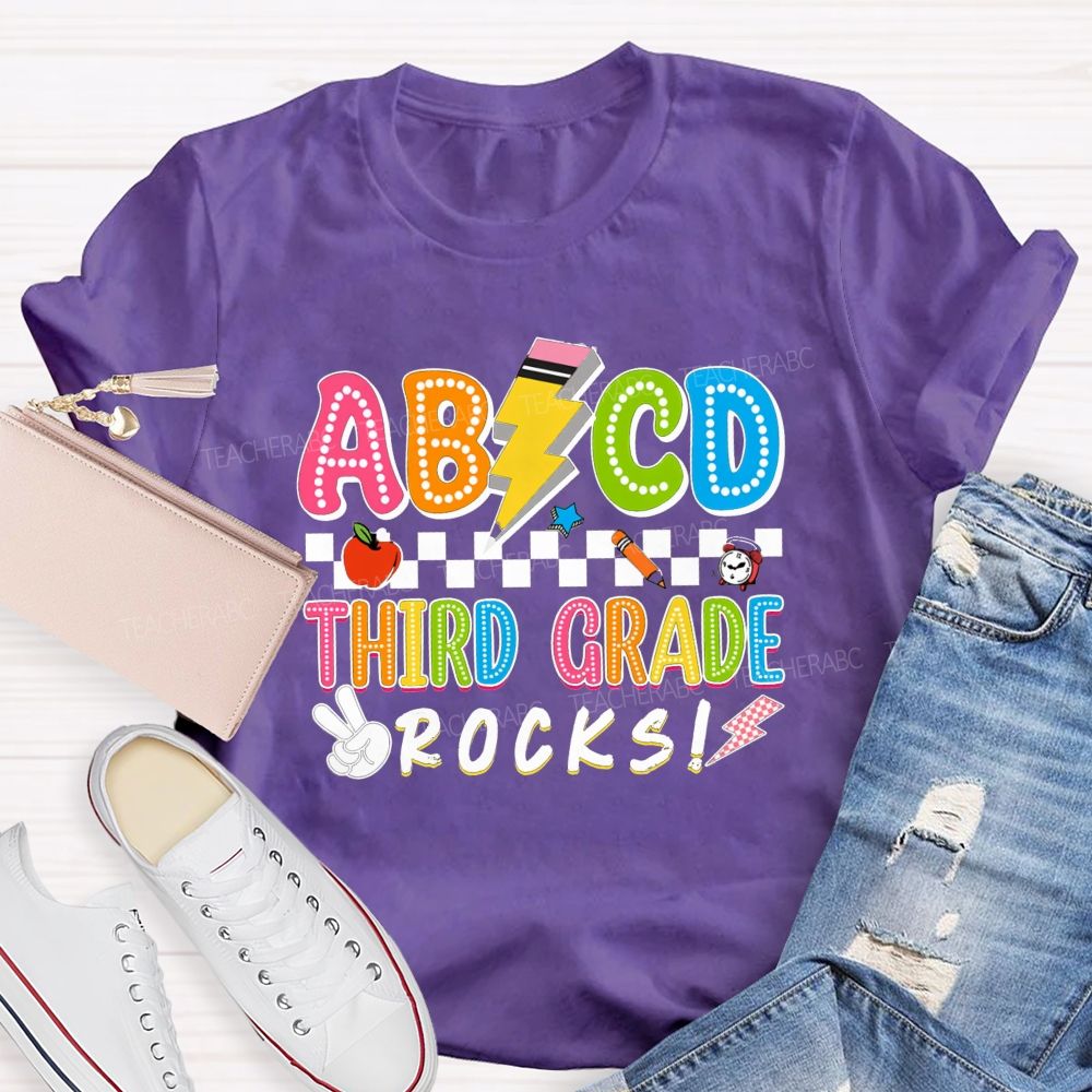 Personalized Grade ABCD Third Grade Rocks Teacher T-shirt