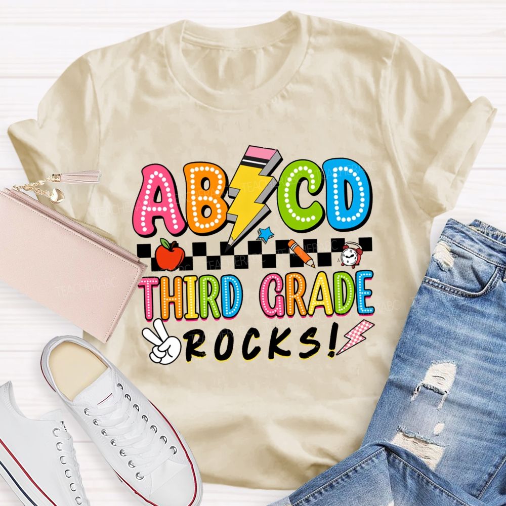 Personalized Grade ABCD Third Grade Rocks Teacher T-shirt