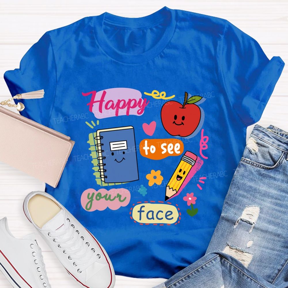 Happy To See Your Face Smile Apple Notebook Teacher T-Shirt