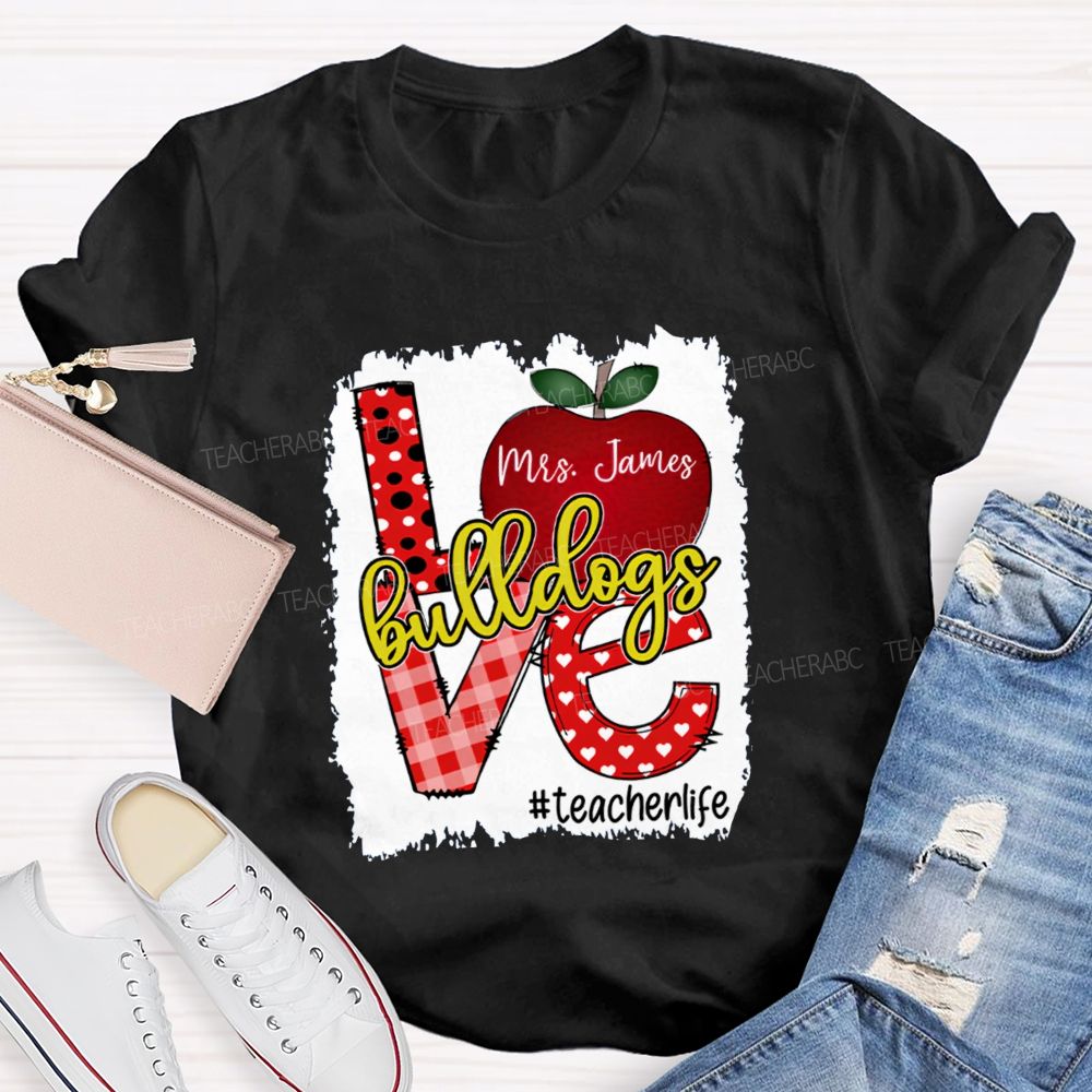 Personalized Name And Mascot Love Apple Love My Students Teacher T-Shirt