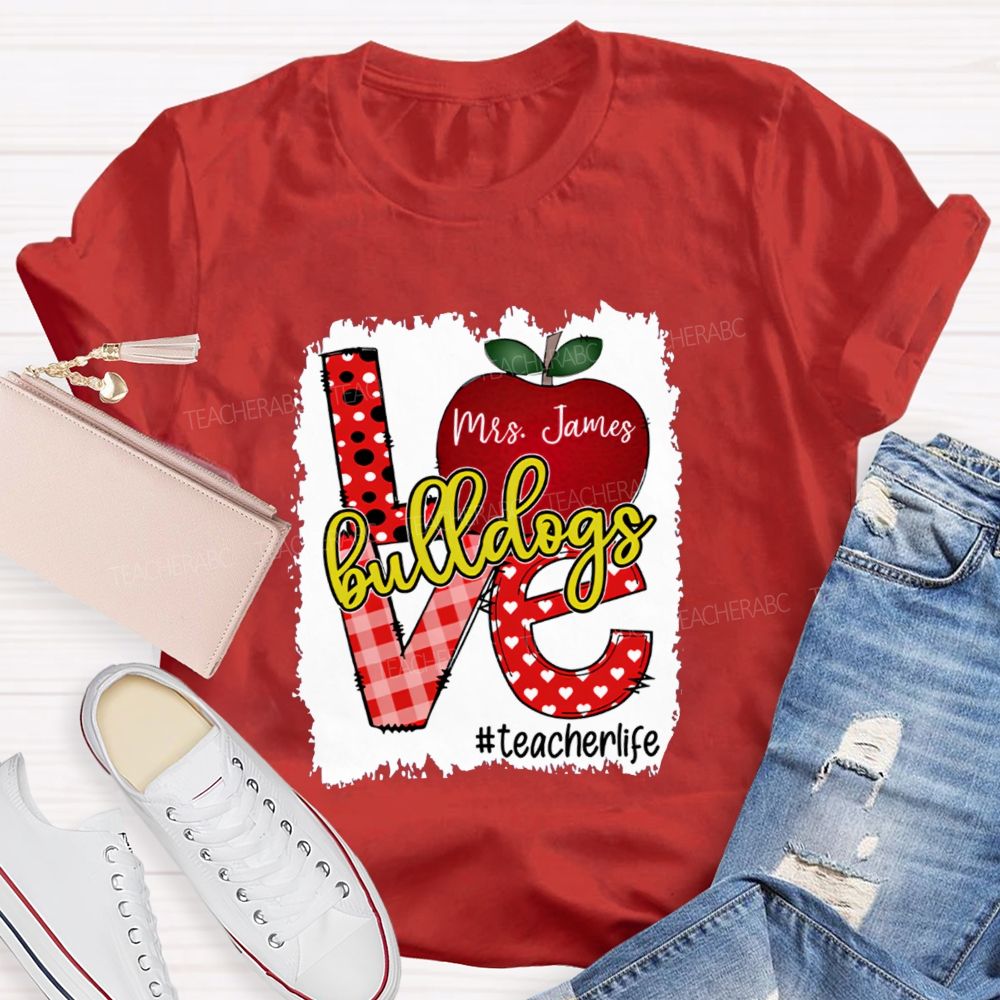 Personalized Name And Mascot Love Apple Love My Students Teacher T-Shirt