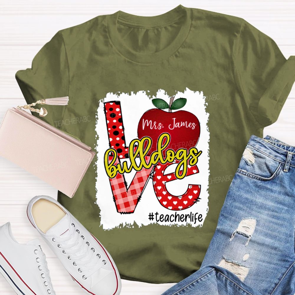 Personalized Name And Mascot Love Apple Love My Students Teacher T-Shirt