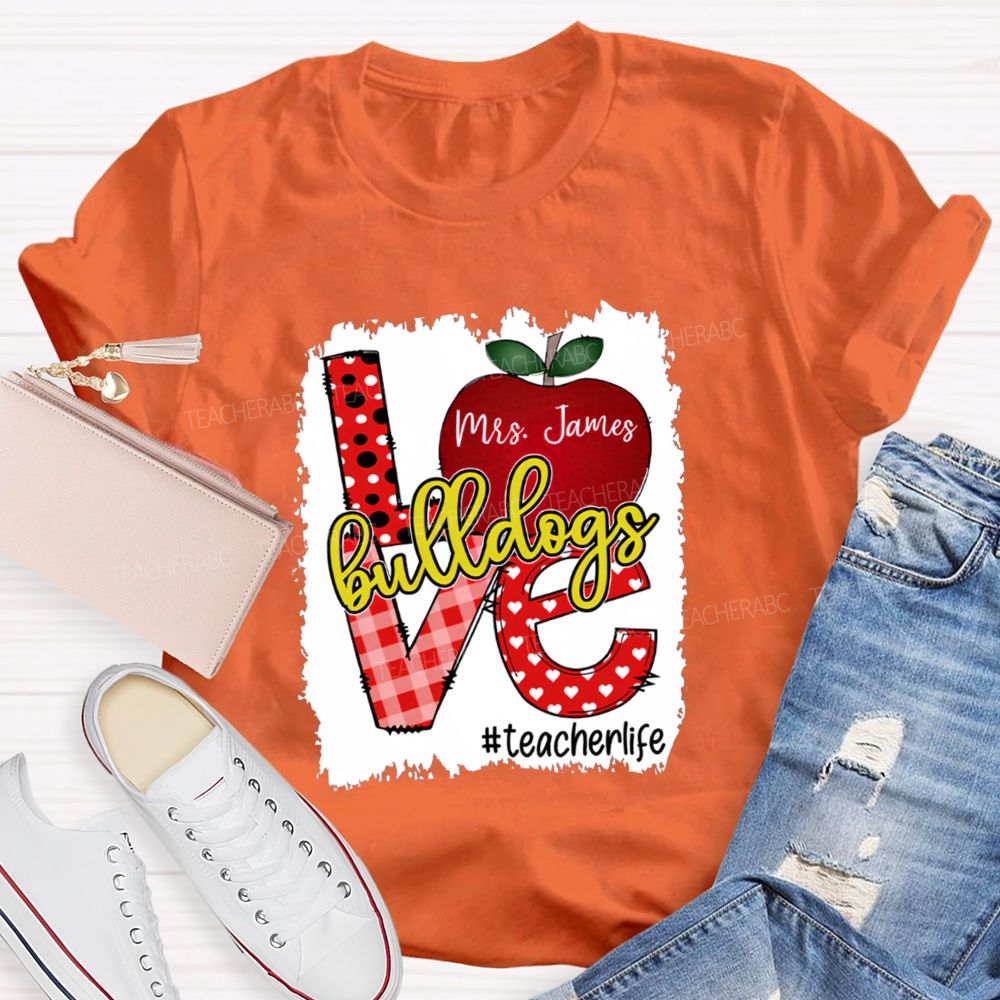 Personalized Name And Mascot Love Apple Love My Students Teacher T-Shirt