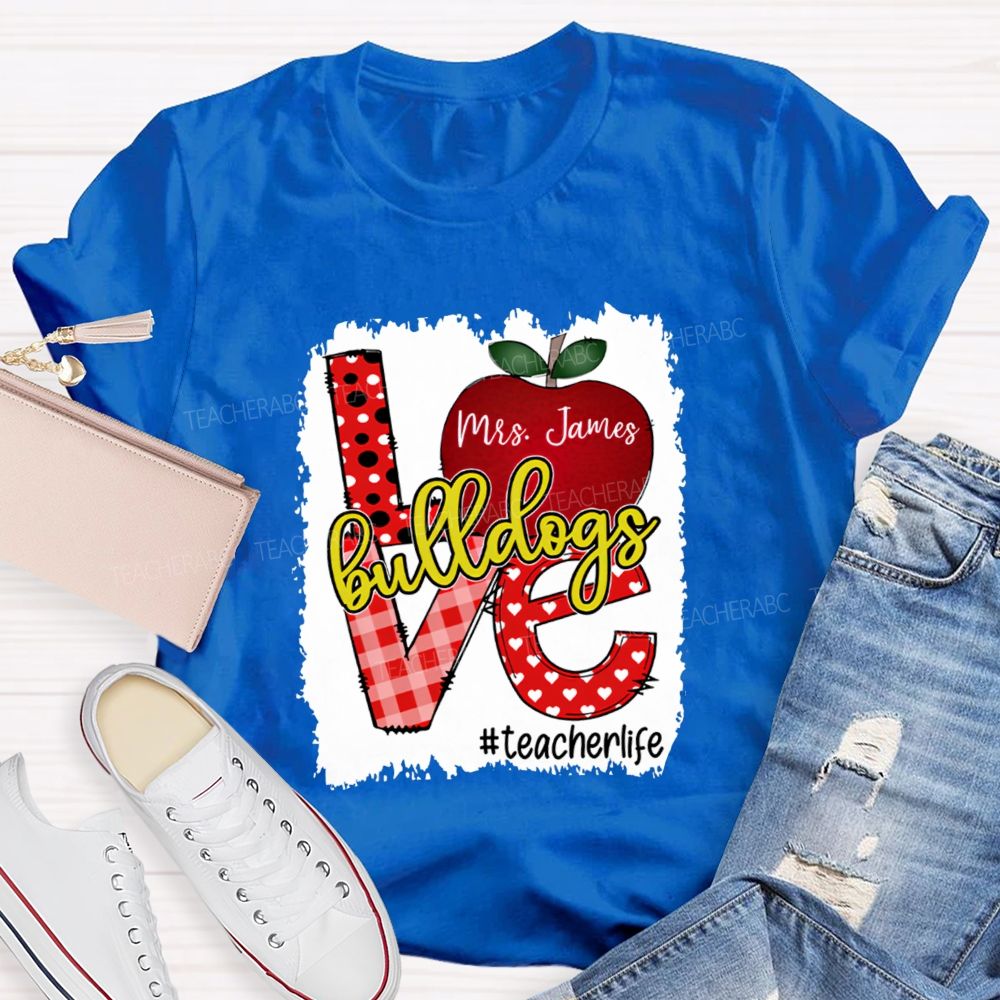 Personalized Name And Mascot Love Apple Love My Students Teacher T-Shirt