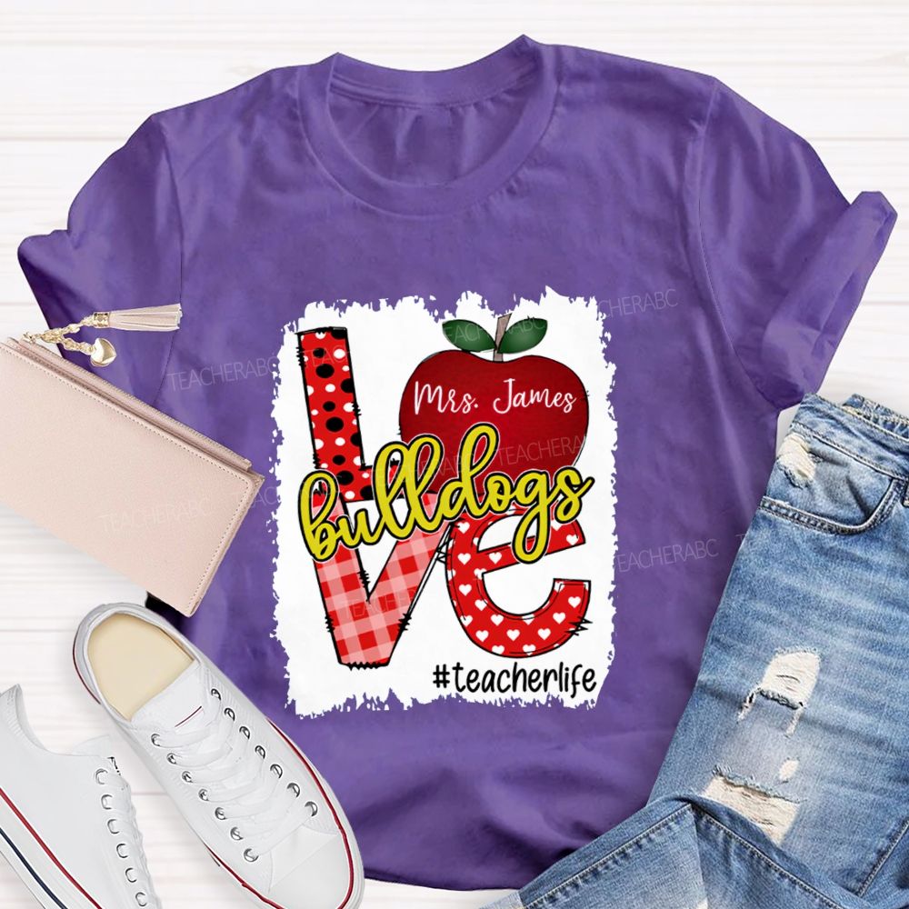 Personalized Name And Mascot Love Apple Love My Students Teacher T-Shirt