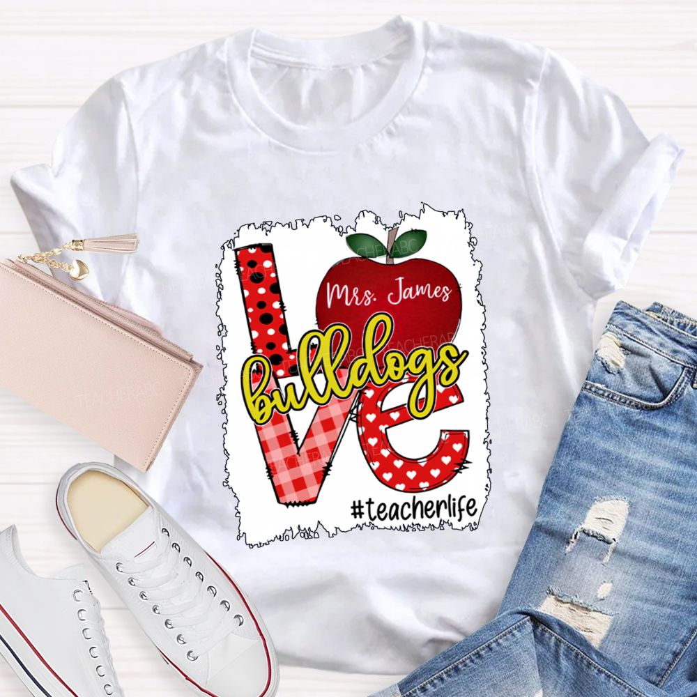 Personalized Name And Mascot Love Apple Love My Students Teacher T-Shirt