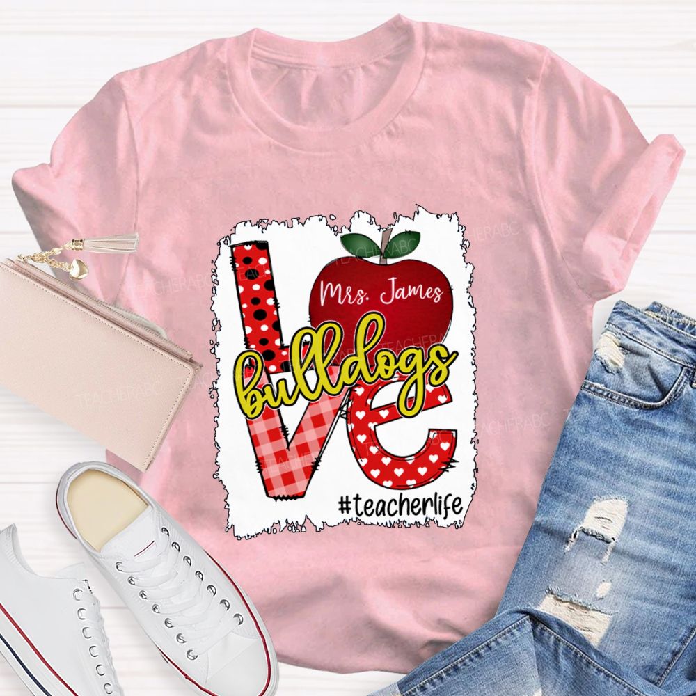 Personalized Name And Mascot Love Apple Love My Students Teacher T-Shirt