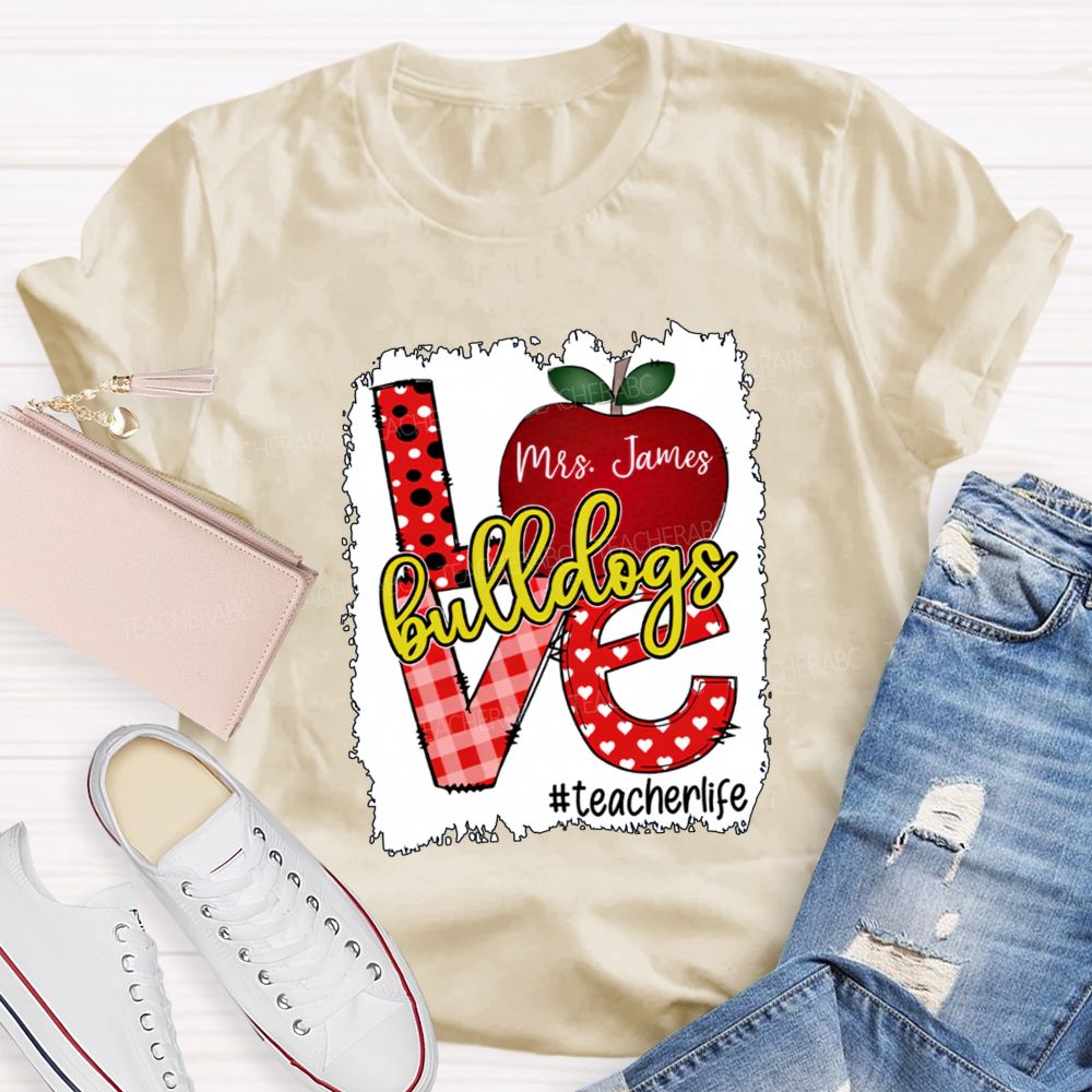 Personalized Name And Mascot Love Apple Love My Students Teacher T-Shirt