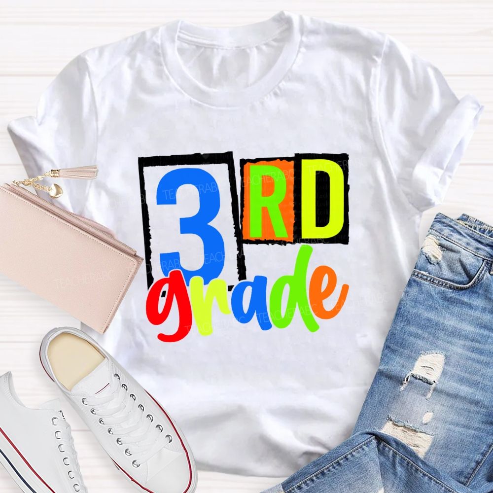 Personalized Grade Back To School Bright Letters Teacher T-Shirt